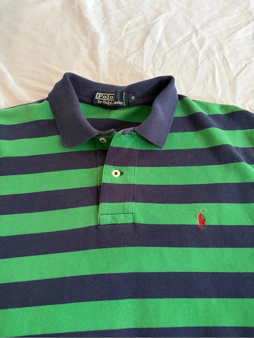 Ralph Lauren Polo Men's Short Sleeve Striped Shirt Green Blue Red Pony Size Medi